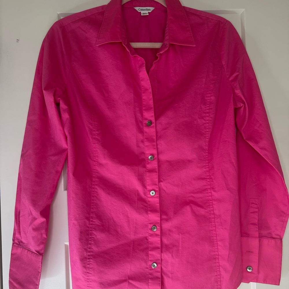 Calvin Klein Classic Women's Pink Long Sleeve Stretch Classic Blouse‎ Size S/P